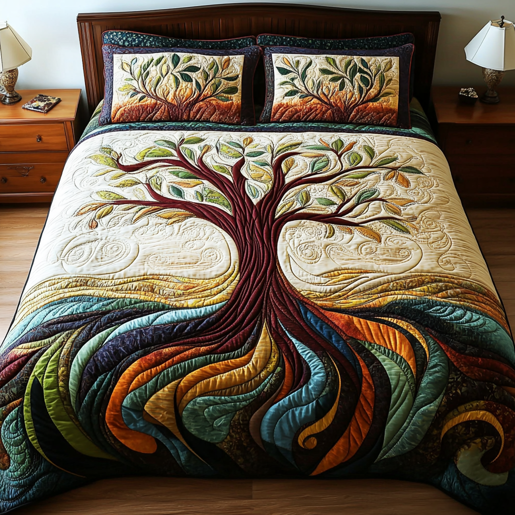 Serenity Tree Quilted Bedding Set Fall Quilt Sets New Home Gift