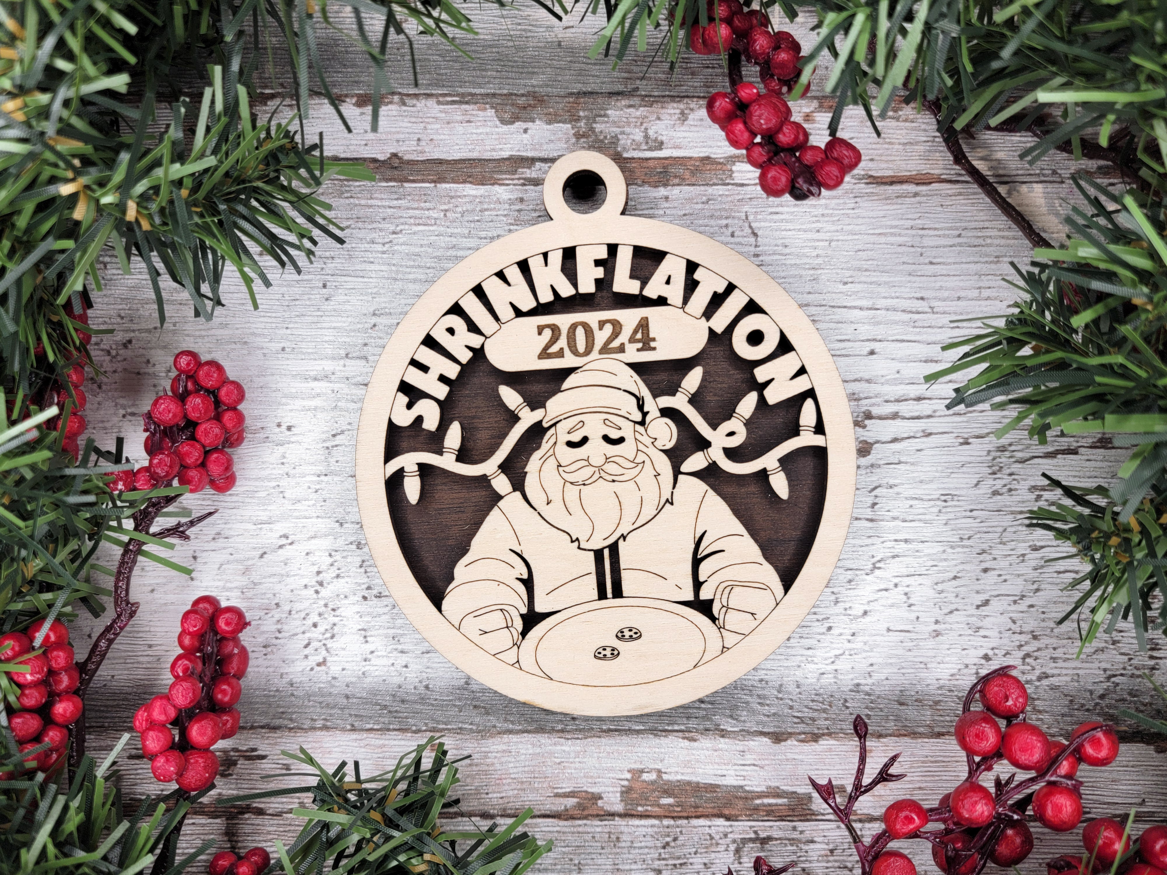 Shrinkflation 2024 2-Layer Wooden Ornament, Year In Review Ornament, Commemorative Ornament