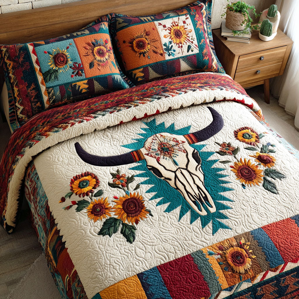 Skull Frontier Quilted Bedding Set Bedspread Set Thanksgiving Gift