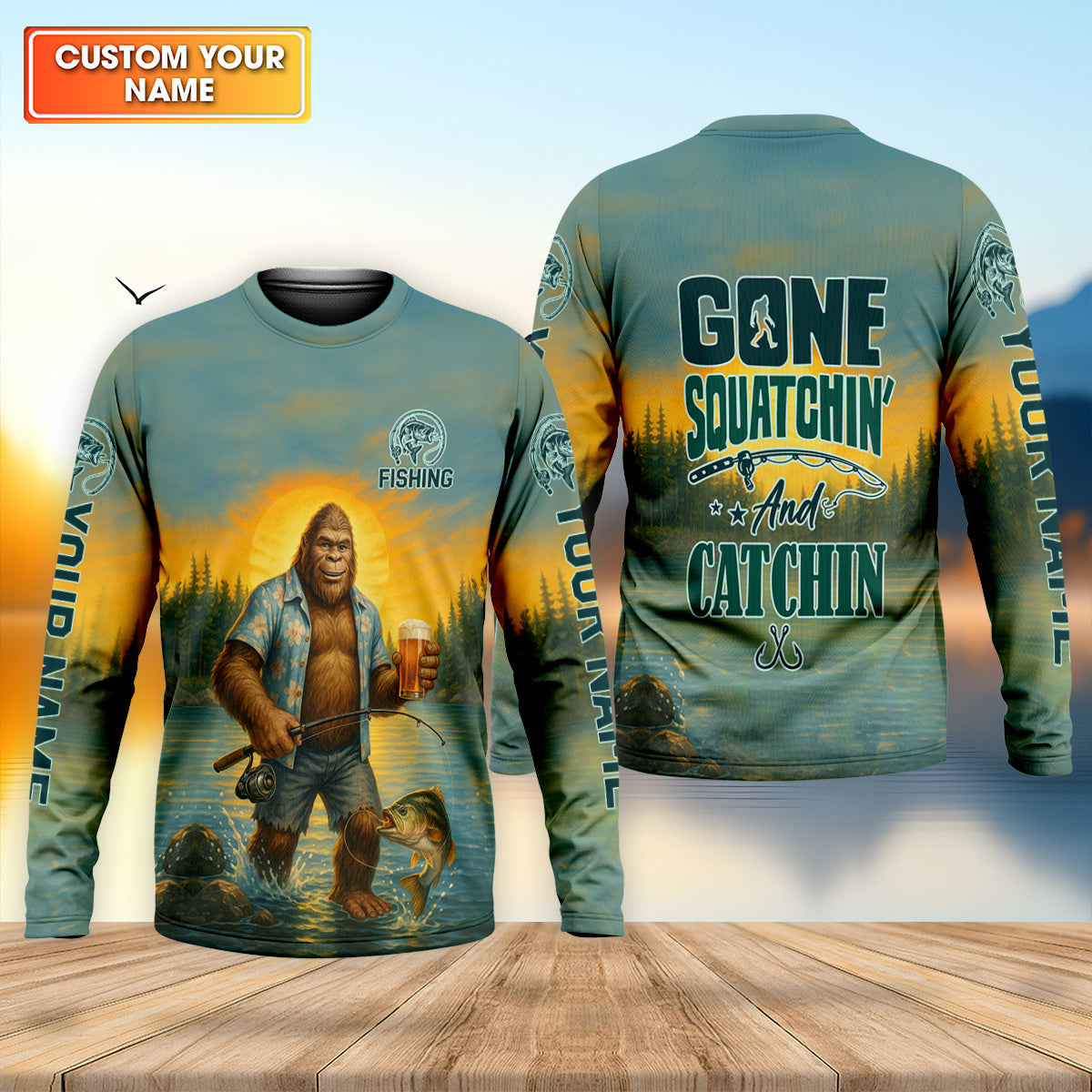 Gone Squatchin, Bigfoot Fishing, Funny Fishing Shirt, SPF Shirt, Fisherman Outfit, Mens Casual Shirts