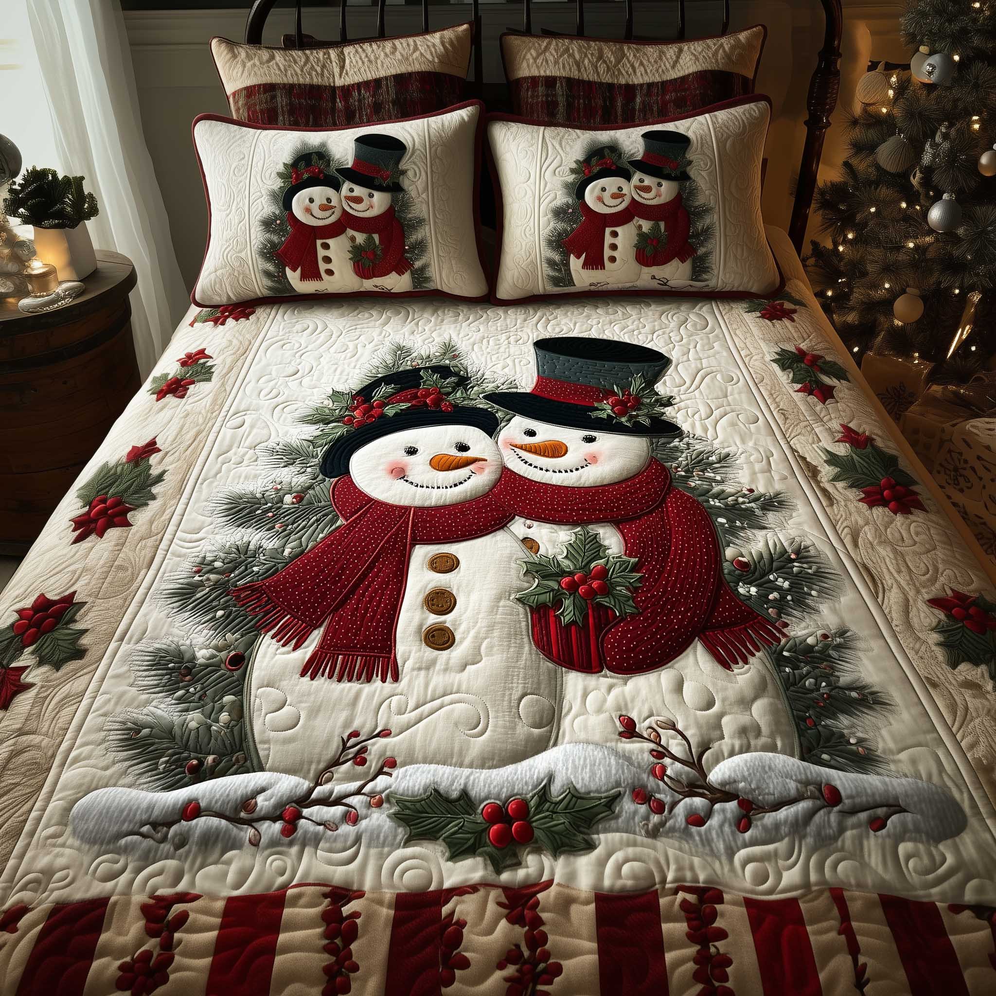 Snowman Cozy Dreams Quilted Bedding Set Bedspread Set Thanksgiving Gift