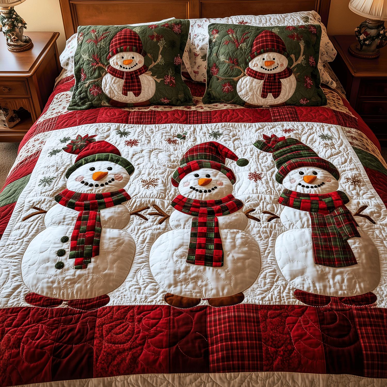 Snowman Wonderland 3-Piece Quilted Bedding Set Fall Quilt Sets Housewarming Gift