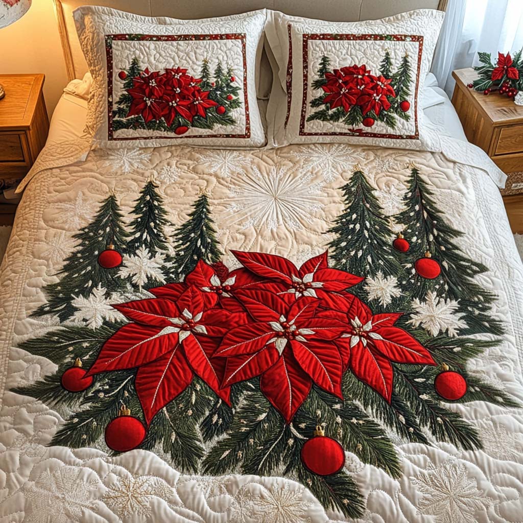 Snowy Splendor 3-Piece Quilted Bedding Set Quilted Bedspread Christmas Gift For Her