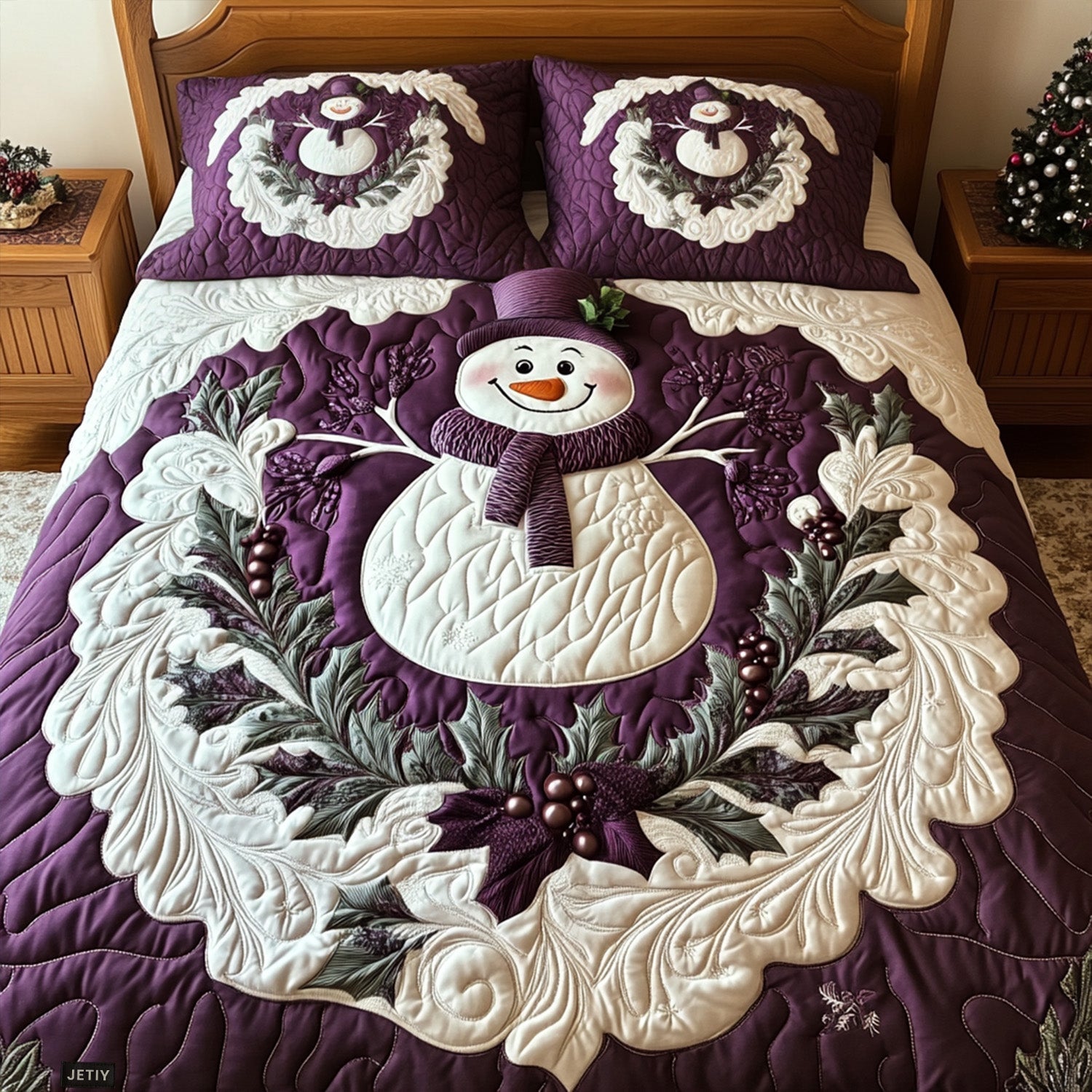 Snowy Embrace 3-Piece Quilted Bedding Set Quilted Bedspread Christmas Gift For Her