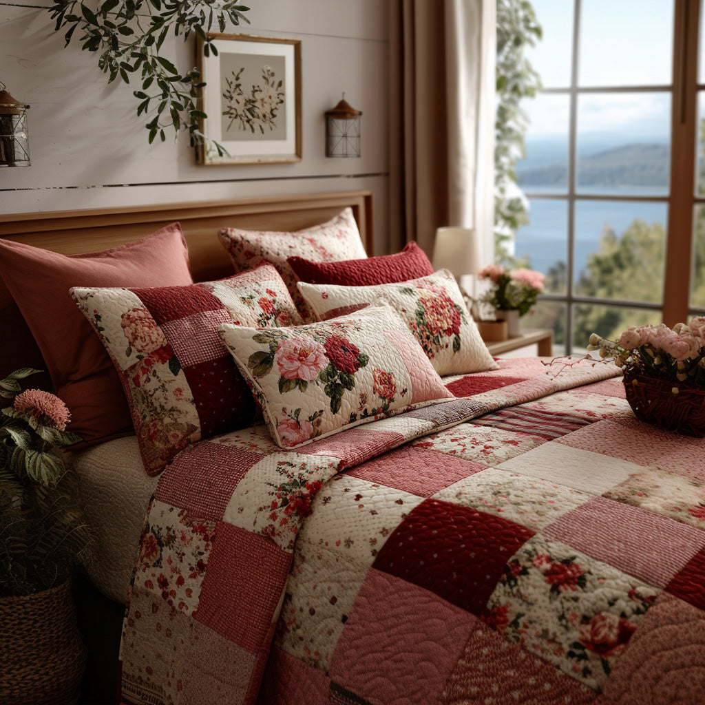 Soft Bloom Valentine 3-Piece Quilted Bedding Set Quilted Bedspread Nature Lover Gift Fall Decor Gift