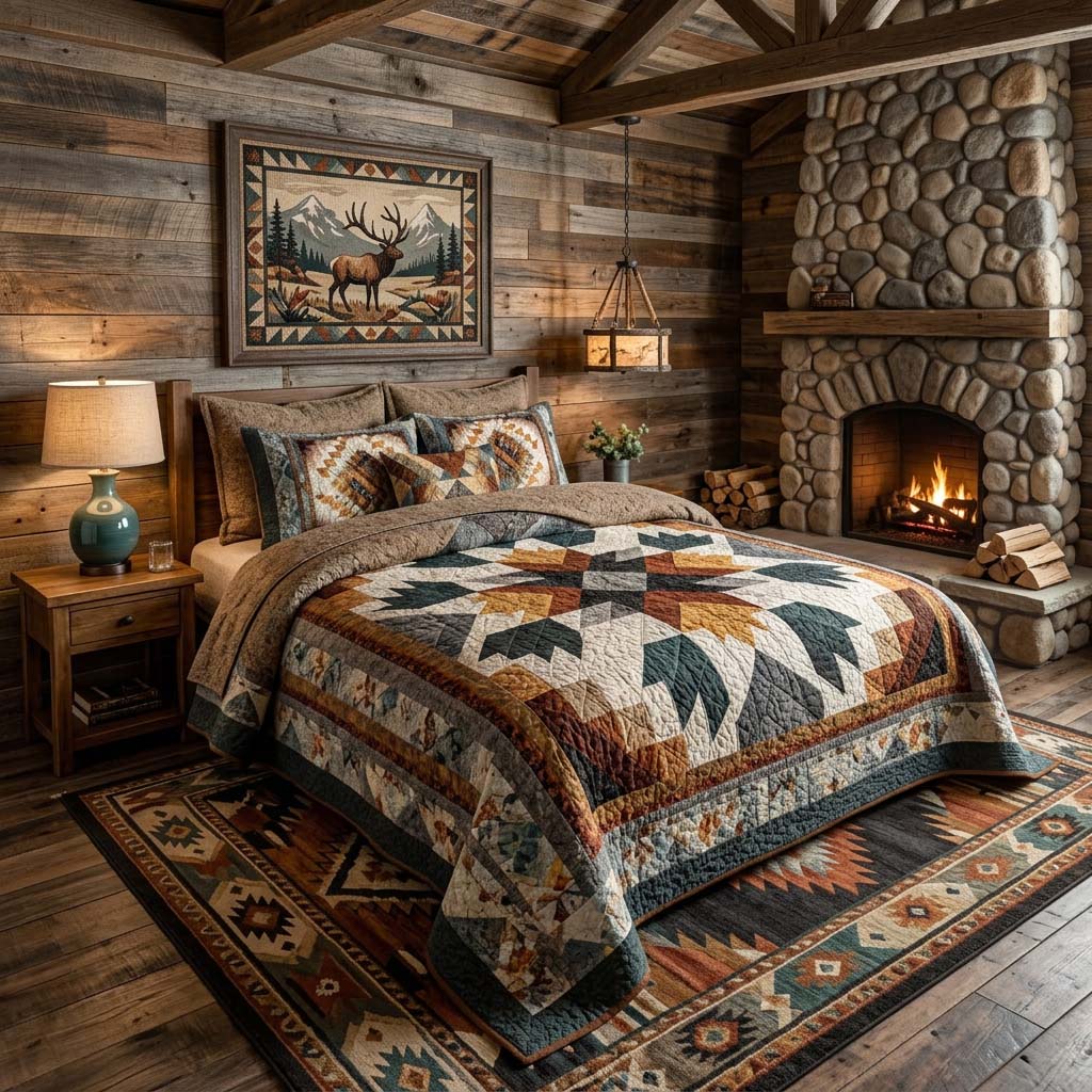 Southwest Canyon Lodge 3-Piece Quilted Bedding Set Lightweight Quilt Set Housewarming Gift