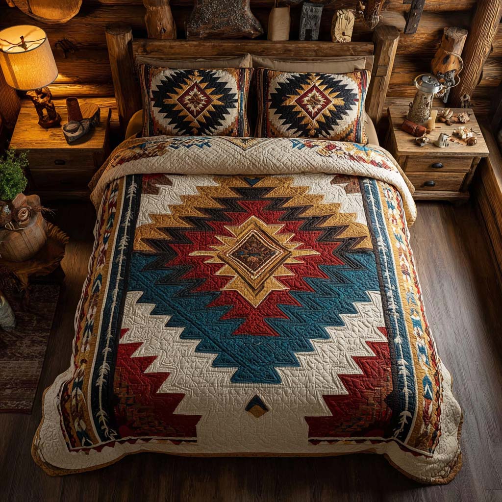 Southwestern Sunrise Peak 3-Piece Quilted Bedding Set Lightweight Quilt Set Nature Lover Gift Fall Decor Gift