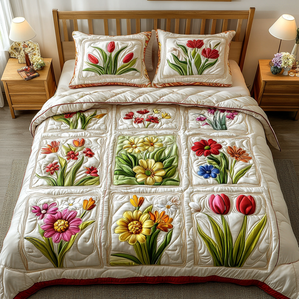 Spring Whispers 3-Piece Quilted Bedding Set Fall Quilt Sets Thanksgiving Gift