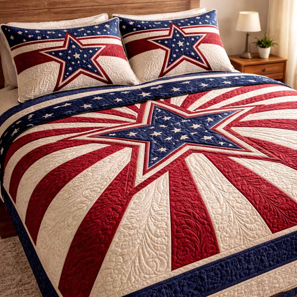 Starburst Pride Quilted Bedding Set Fall Quilt Sets 4th Of July Gift