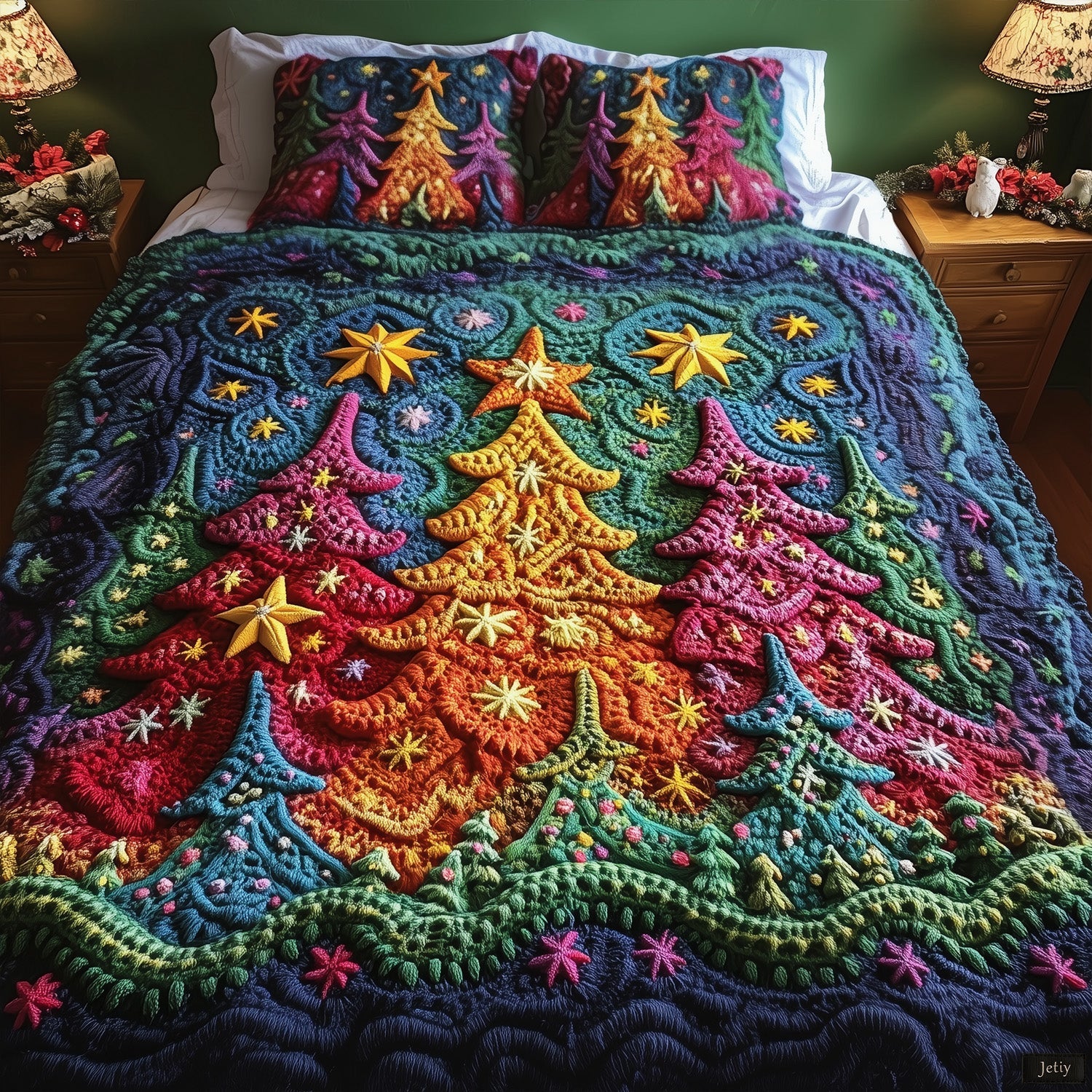 Starlit Treescape 3-Piece Quilted Bedding Set Quilted Bedspread Thanksgiving Gift