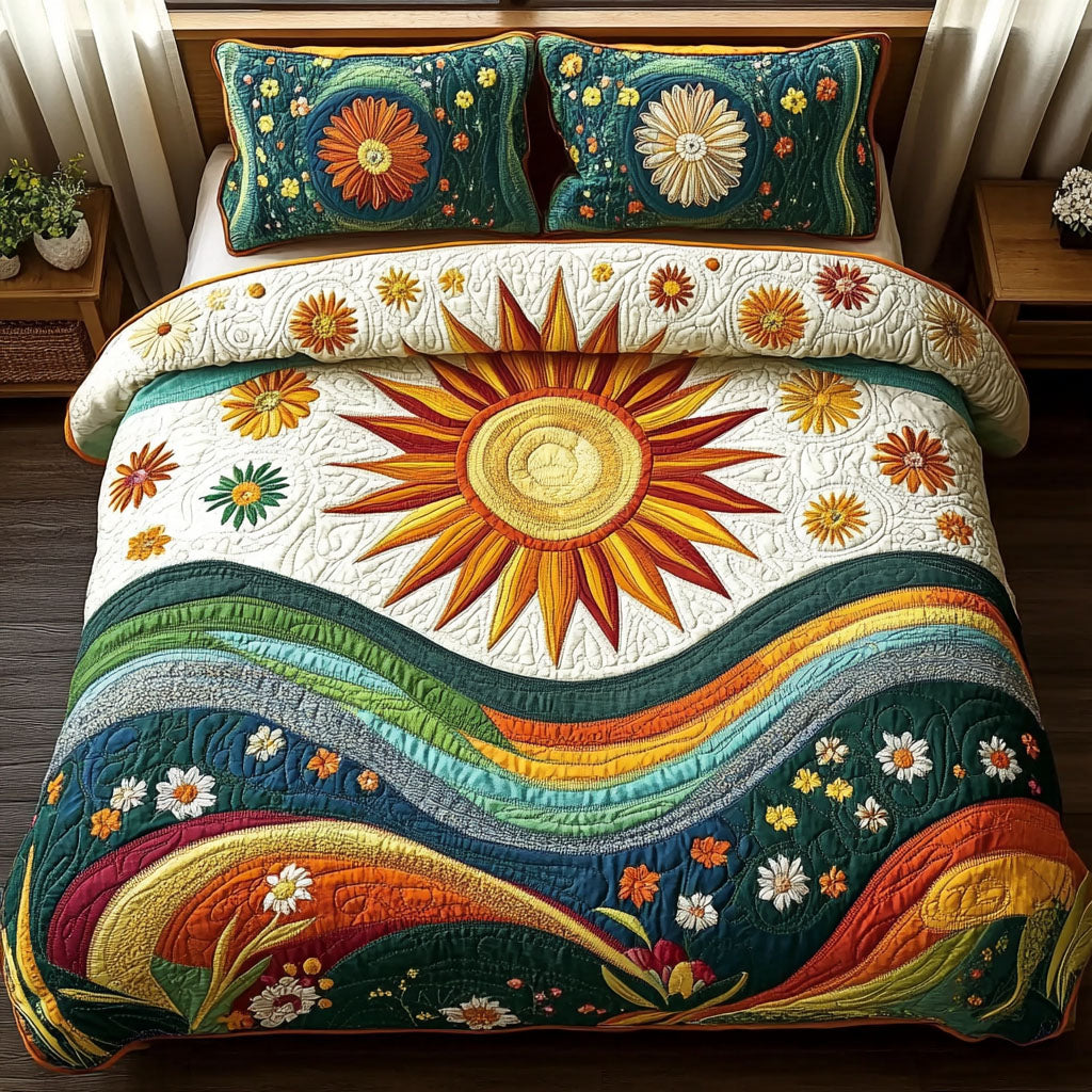 Sunburst Garden Quilted Bedding Set Quilted Bedspread Nature Lover Gift Fall Decor Gift