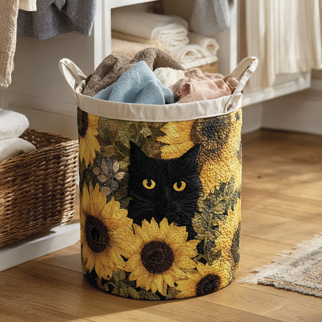 Sunflower Black Cat Laundry Basket Laundry Gifts, Housewarming Gift Ideas, Mother's Day Gifts