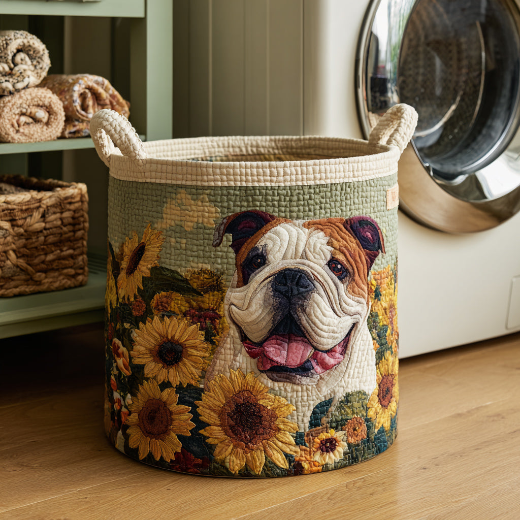 Sunflower Bulldog Laundry Basket Laundry Gifts, Housewarming Gift Ideas, Mother's Day Gifts