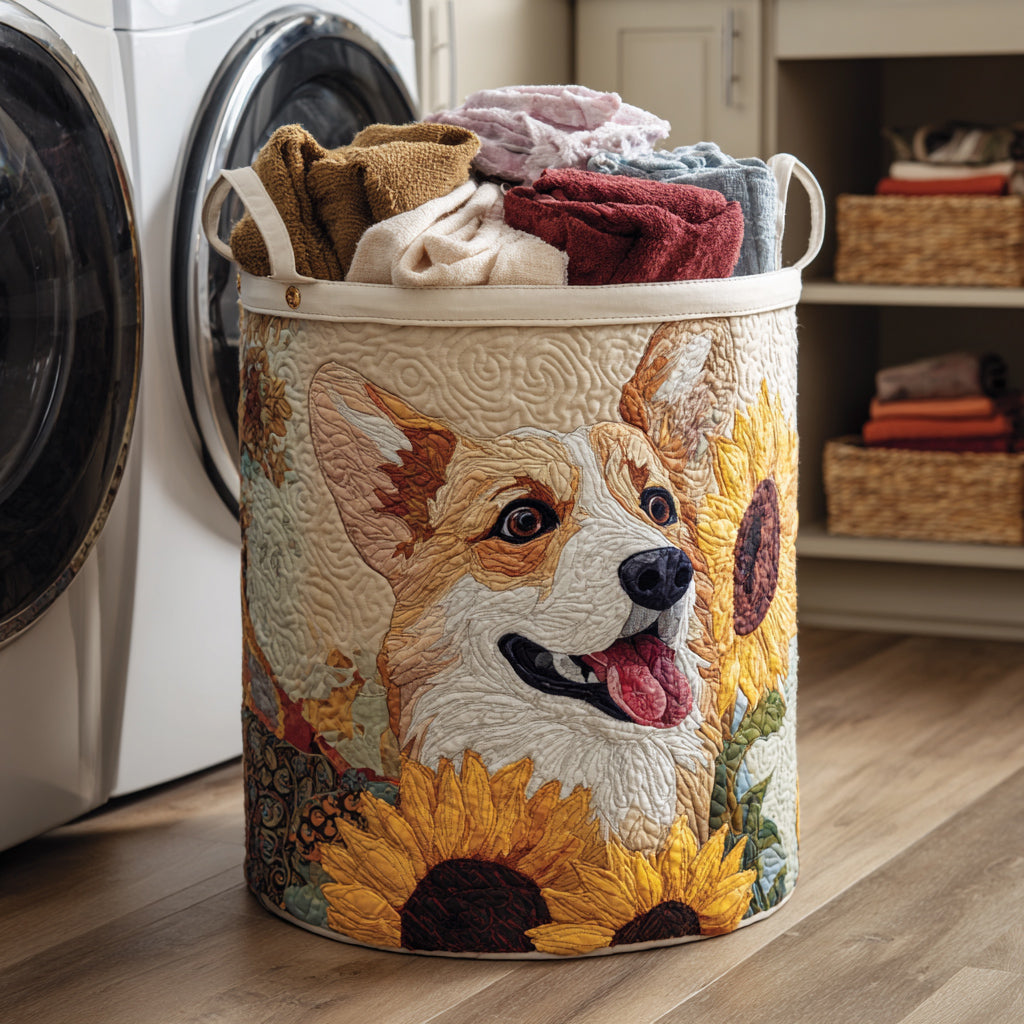 Sunflower Corgi Laundry Basket Laundry Gifts, Housewarming Gift Ideas, Mother's Day Gifts