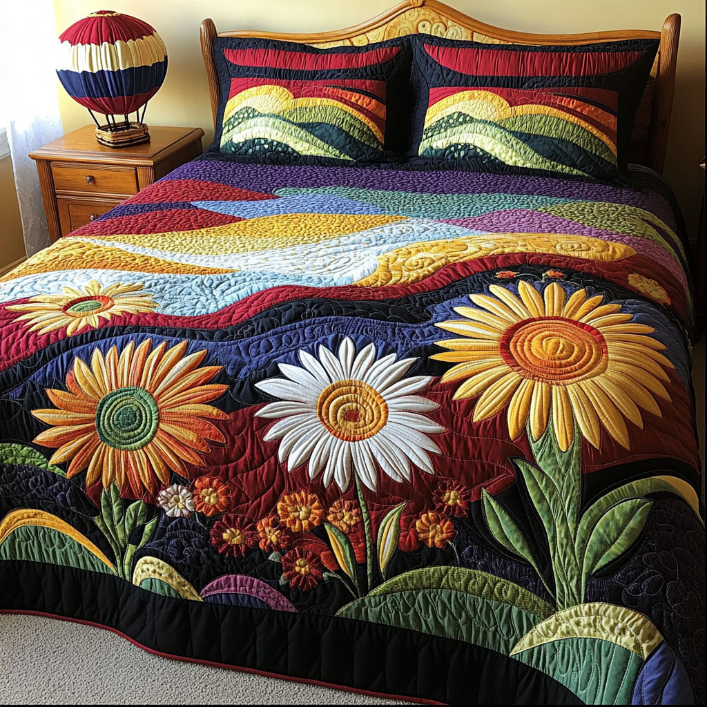 Sunflower Skyscape 3-Piece Quilted Bedding Set Fall Quilt Sets Nature Lover Gift Fall Decor Gift