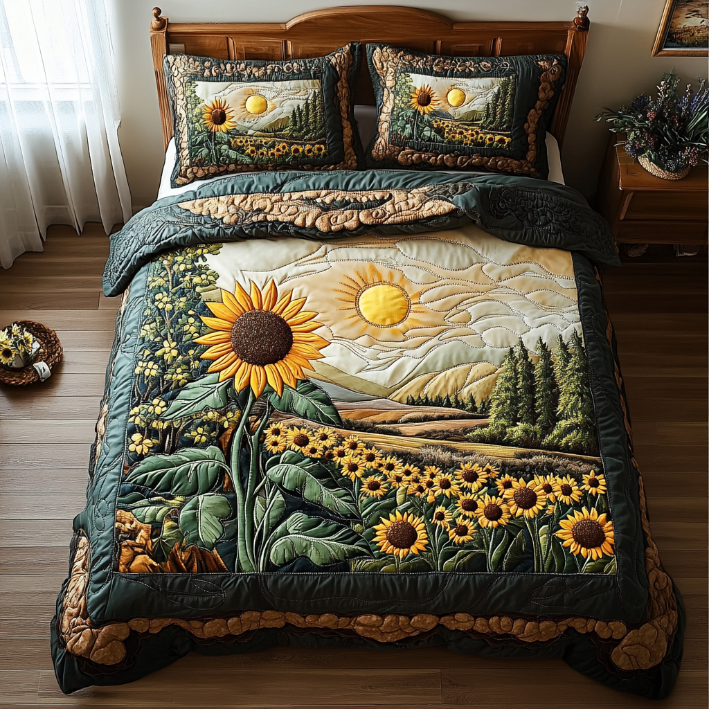 Sunlit Bliss Quilted Bedding Set Quilted Bedspread Nature Lover Gift Fall Decor Gift