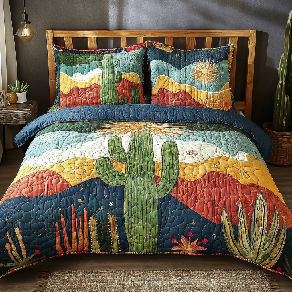 Sunlit Desert Quilted Bedding Set Fall Quilt Sets Nature Lover Gift Fall Decor Gift