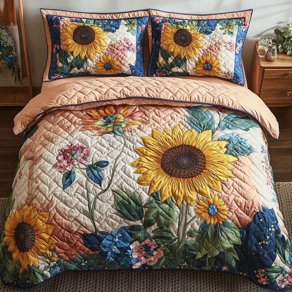 Sunlit Garden 3-Piece Quilted Bedding Set Lightweight Quilt Set Nature Lover Gift Fall Decor Gift