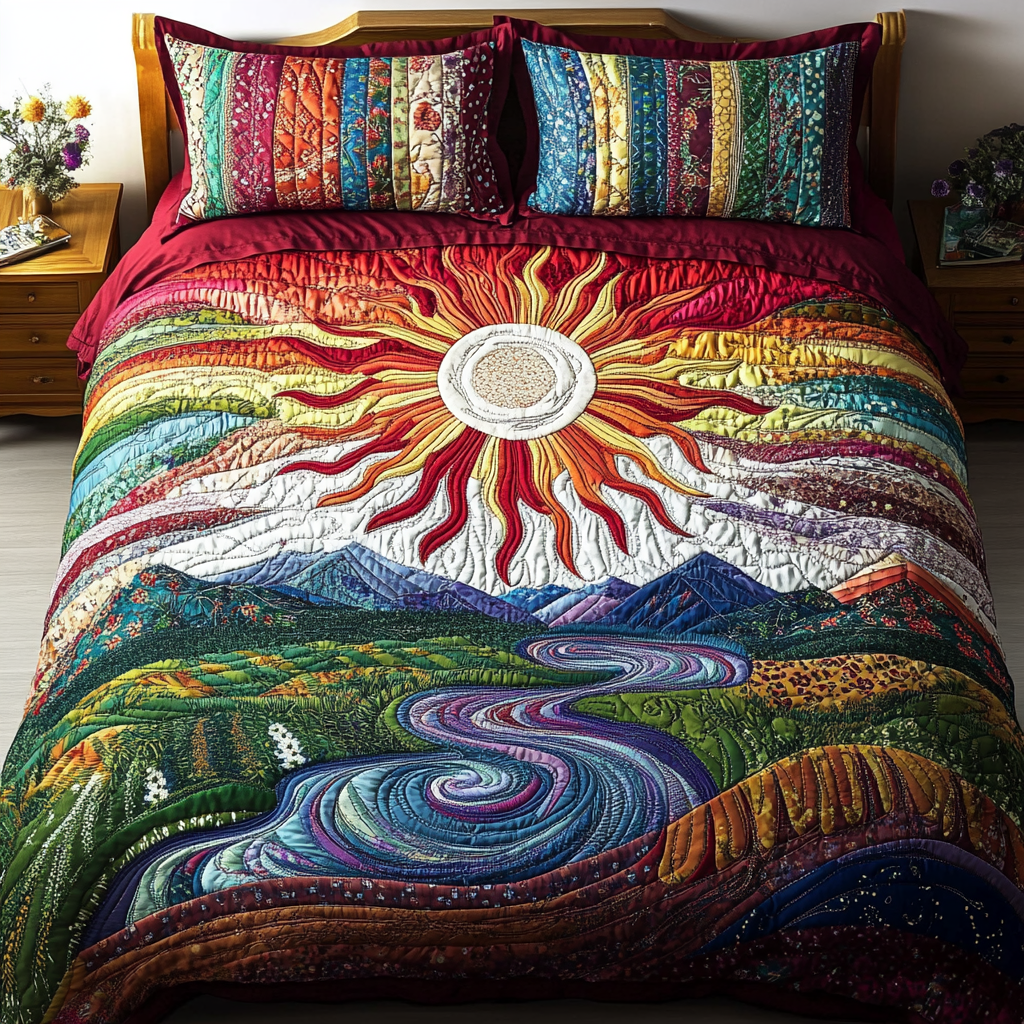 Sunlit Meadows Quilted Bedding Set Bedspread Set Nature Lover Gift Fall Decor Gift