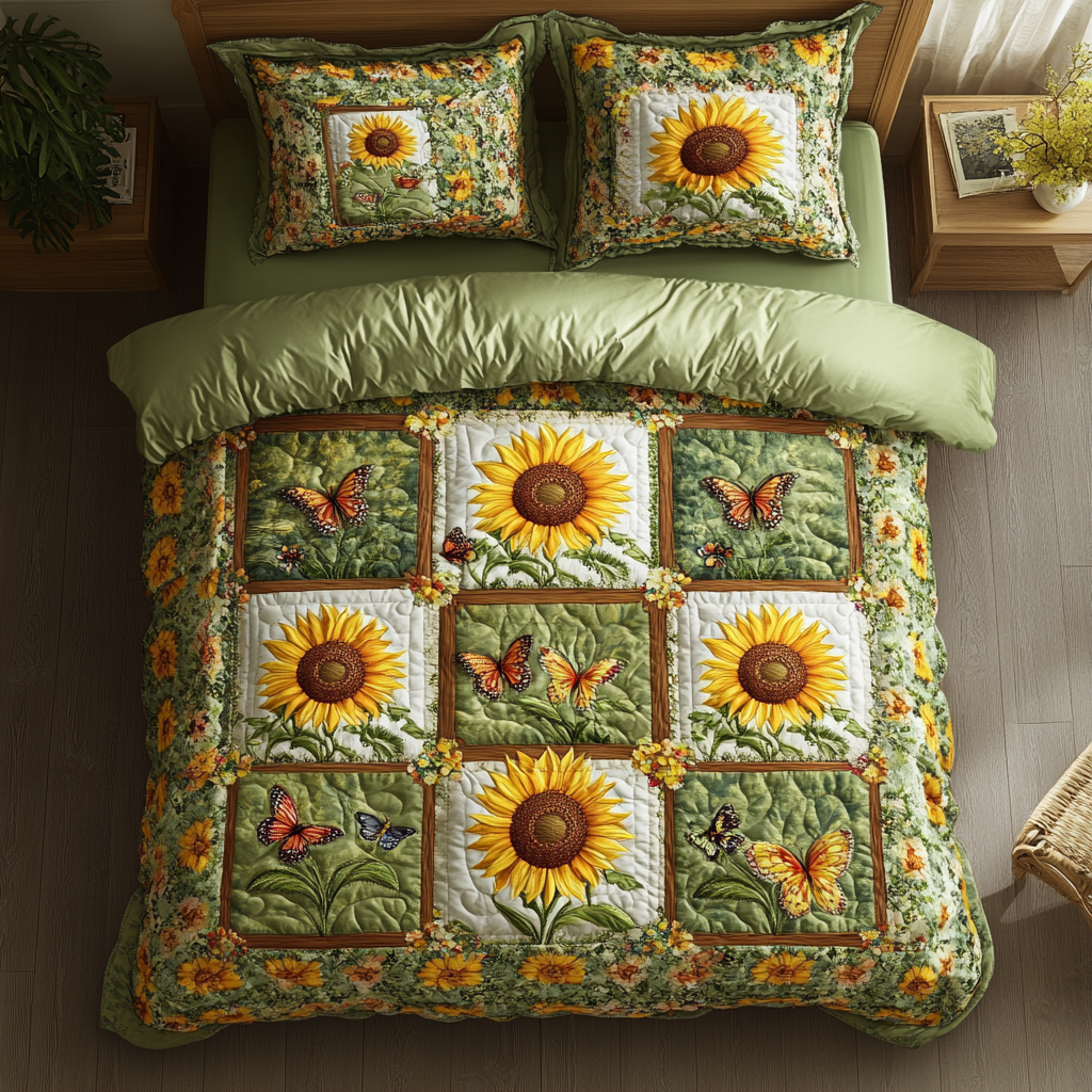 Sunny Field 3-Piece Quilted Bedding Set Fall Quilt Sets Nature Lover Gift Fall Decor Gift