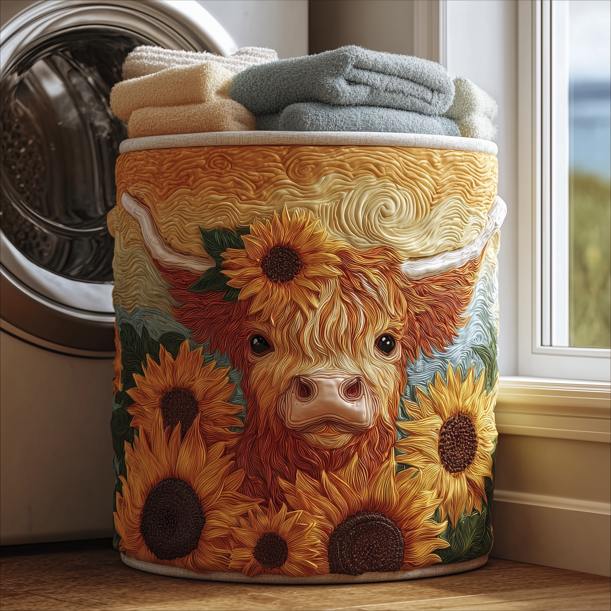 Sunny Highland Cow Laundry Basket Laundry Gifts, Housewarming Gift Ideas, Mother's Day Gifts