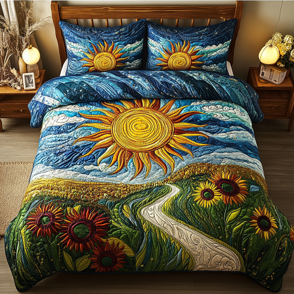 Sunny Meadow 3-Piece Quilted Bedding Set Fall Quilt Sets Nature Lover Gift Fall Decor Gift