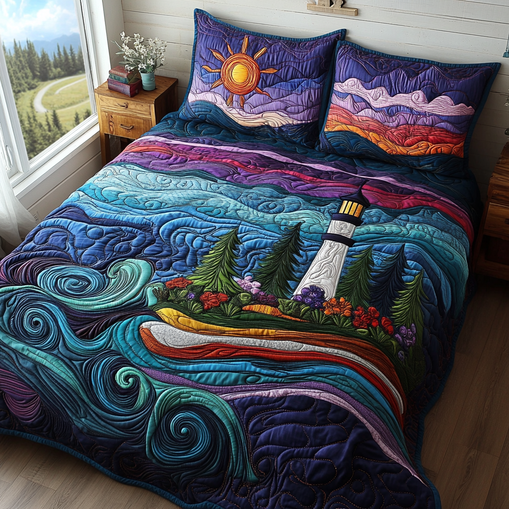 Sunset Swirls 3-Piece Quilted Bedding Set Quilted Bedspread Nature Lover Gift Fall Decor Gift