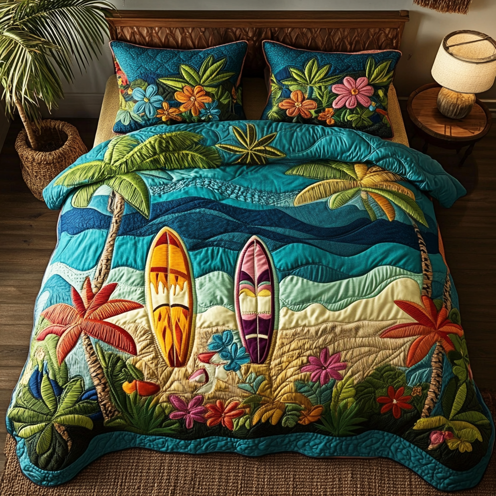 Surfer Paradise Quilted Bedding Set Fall Quilt Sets Housewarming Gift