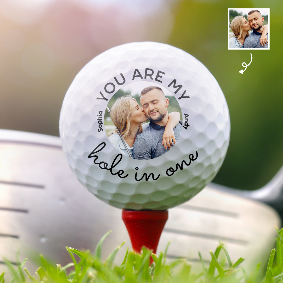 Custom Photo My Hole In One Golf Couple Golf Ball, Valentine's Day Gifts, Gift For Golfer