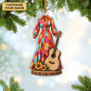 Custom Name Coat And Guitar Acrylic Ornament, Christmas Tree Decor, Tree Decorations