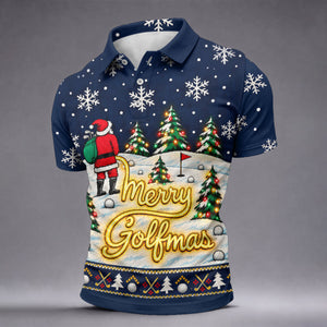 Mens Golf Polo Shirt - Front View On Gray Background