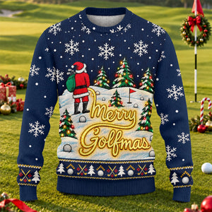 Navy Merry Golfmas Ugly Christmas Sweater - view 1