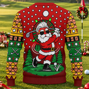 Cartoon Santa Golf Ugly Christmas Sweater - view 2
