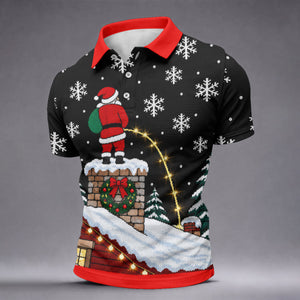 Christmas Santa On Chimney Golf Shirt, Mens Golf Apparel, Funny Mens Golf Shirts