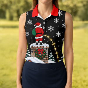 Christmas Santa On Chimney Golf Shirt, Golf Shirts For Women, Womens Golf Clothing