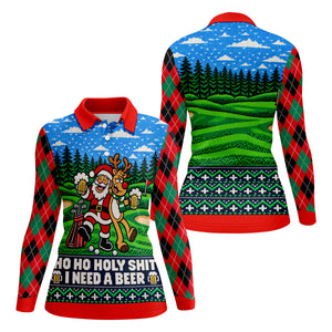 Christmas Santa Reindeer Beer Golf Shirt, Ladies Golf Shirts, Womens Golf Apparel