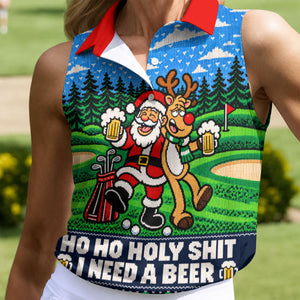 Christmas Santa Reindeer Beer Golf Shirt, Ladies Golf Shirts, Womens Golf Apparel
