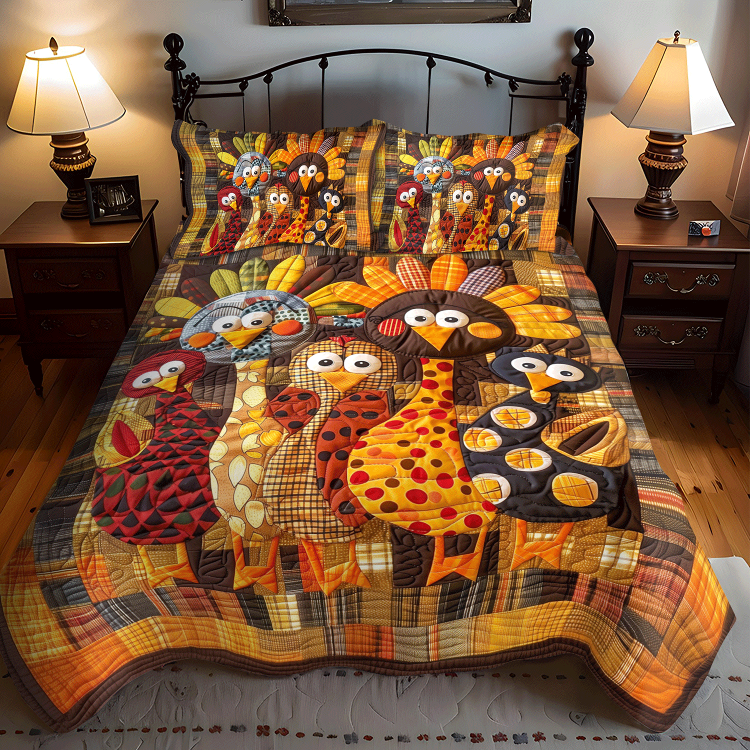 Thanksgiving Family 3-Piece Quilted Bedding Set Quilted Bedspread Housewarming Gift