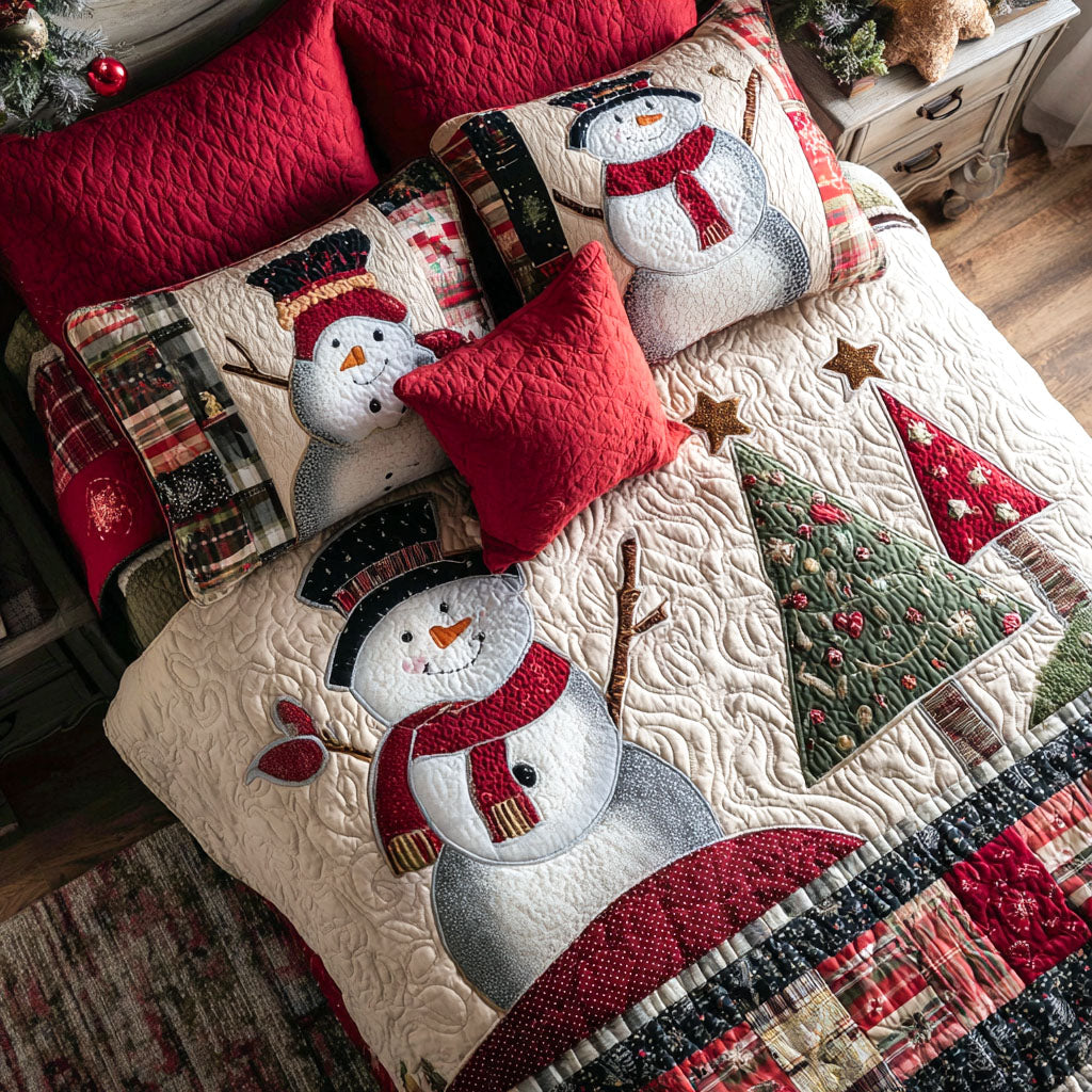 Tinsel Frosty 3-Piece Quilted Bedding Set Quilted Bedspread Christmas Gift For Her