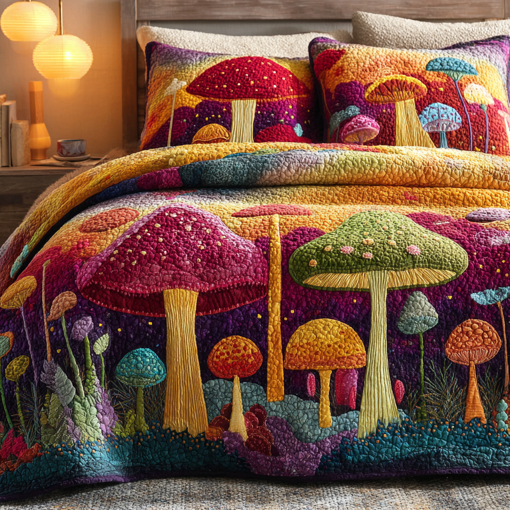 Toadstool Trails Quilted Bedding Set Fall Quilt Sets Mothers Day Gift