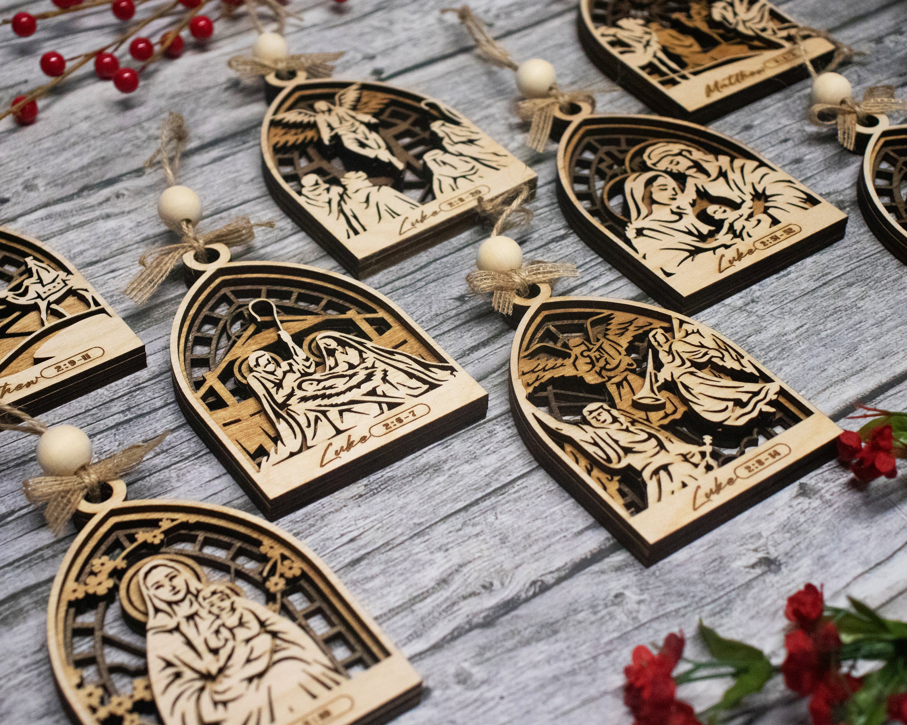 Nativity Scene Christmas Ornaments, Christmas Nativity Ornament, Jesus Ornament, 3-Layer Wooden Ornament