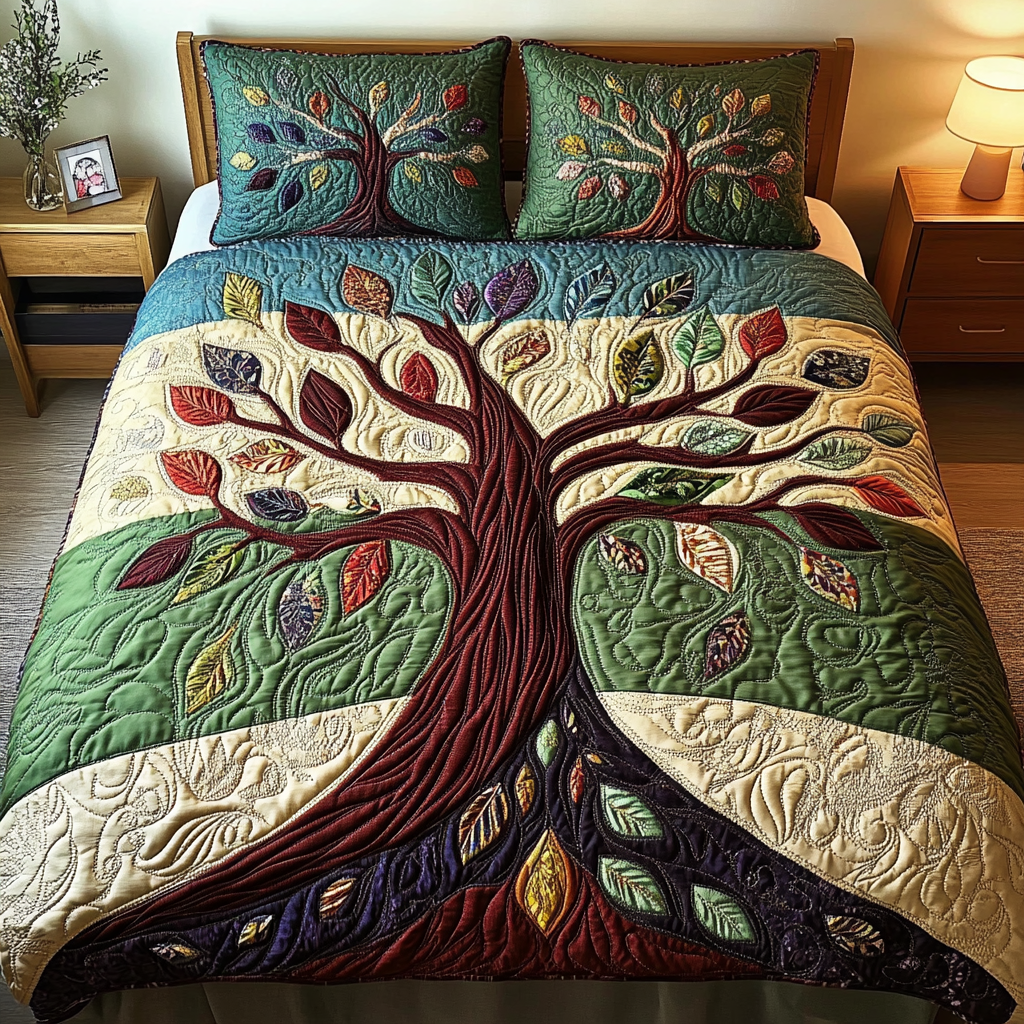 Tree of Life 3-Piece Quilted Bedding Set Fall Quilt Sets Housewarming Gift
