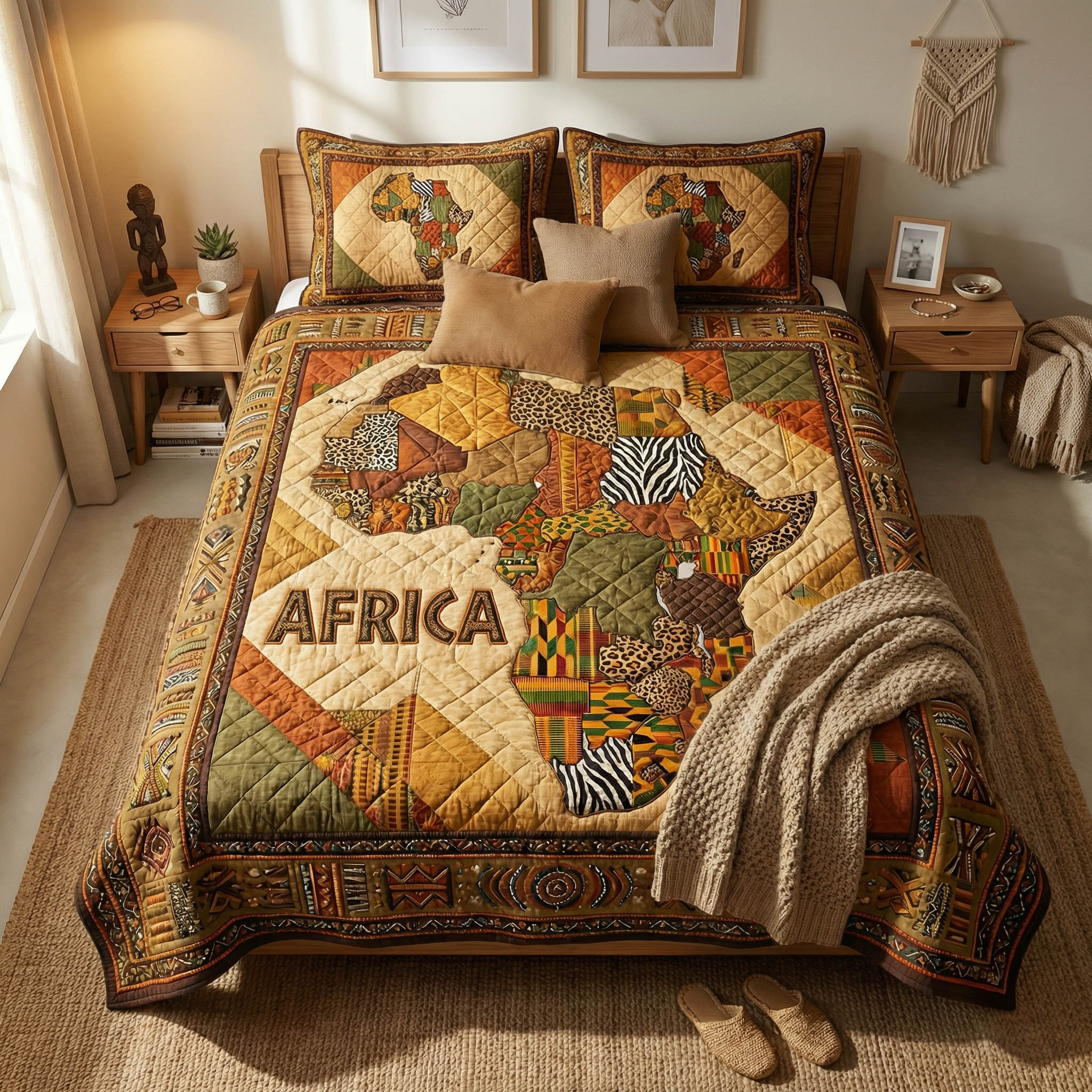 Tribal Map Quilted Bedding Set Lightweight Quilt Set Thanksgiving Gift
