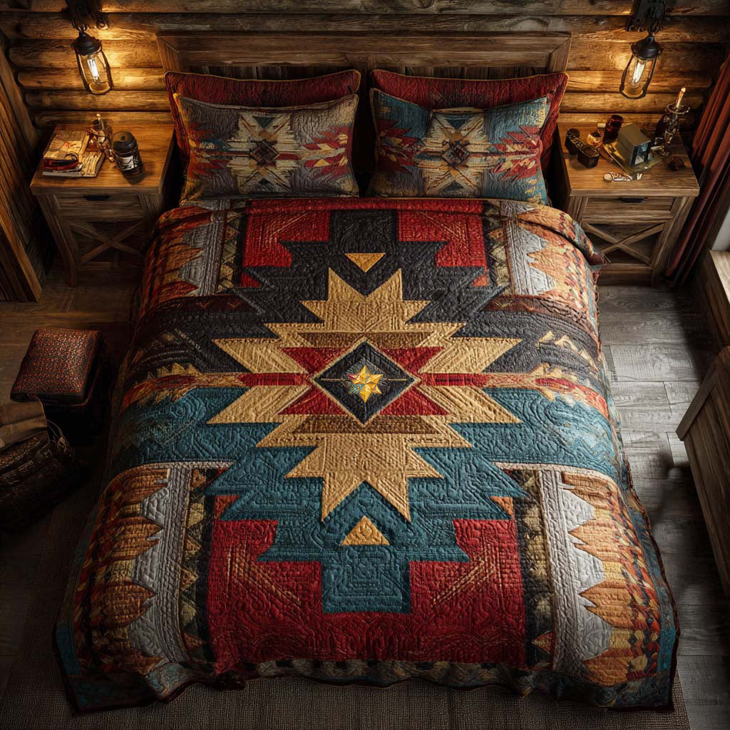 Tribal Starburst Pattern Quilted Bedding Set Bedspread Set 4th Of July Gift