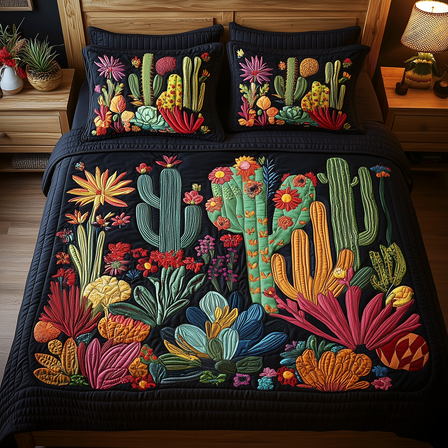 Tropical Cactus Quilted Bedding Set Quilted Bedspread Nature Lover Gift Fall Decor Gift