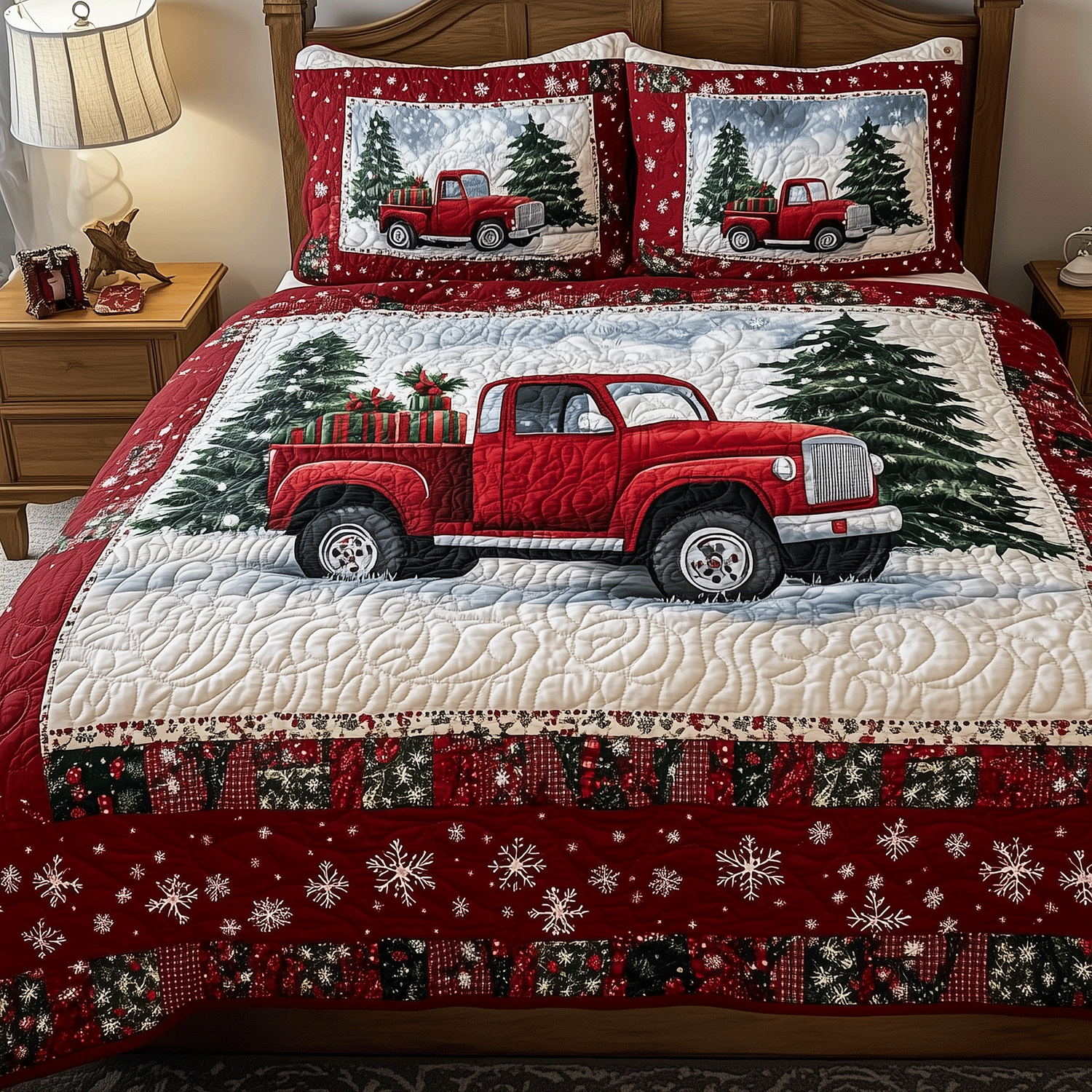 Truck of Cheer 3-Piece Quilted Bedding Set Quilted Bedspread Mothers Day Gift