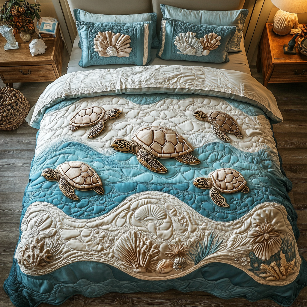 Turtle Dreams Quilted Bedding Set Bedspread Set Nature Lover Gift Fall Decor Gift