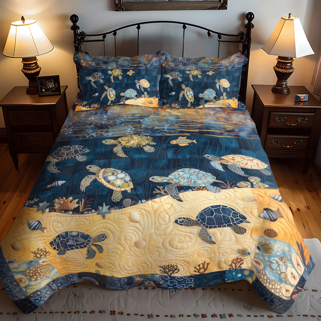Turtley Night Quilted Bedding Set Lightweight Quilt Set Nature Lover Gift Fall Decor Gift