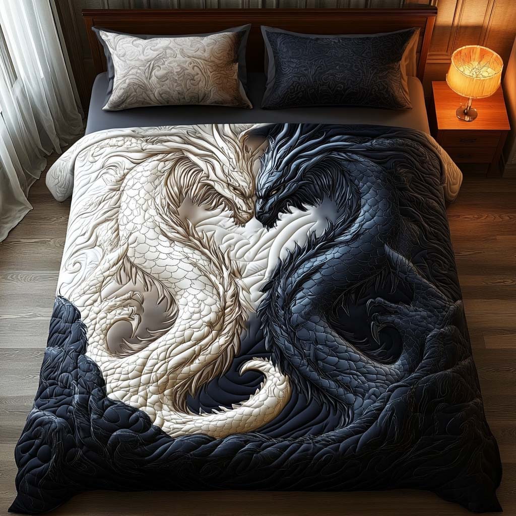Twin Dragons Quilted Bedding Set Fall Quilt Sets Nature Lover Gift Fall Decor Gift