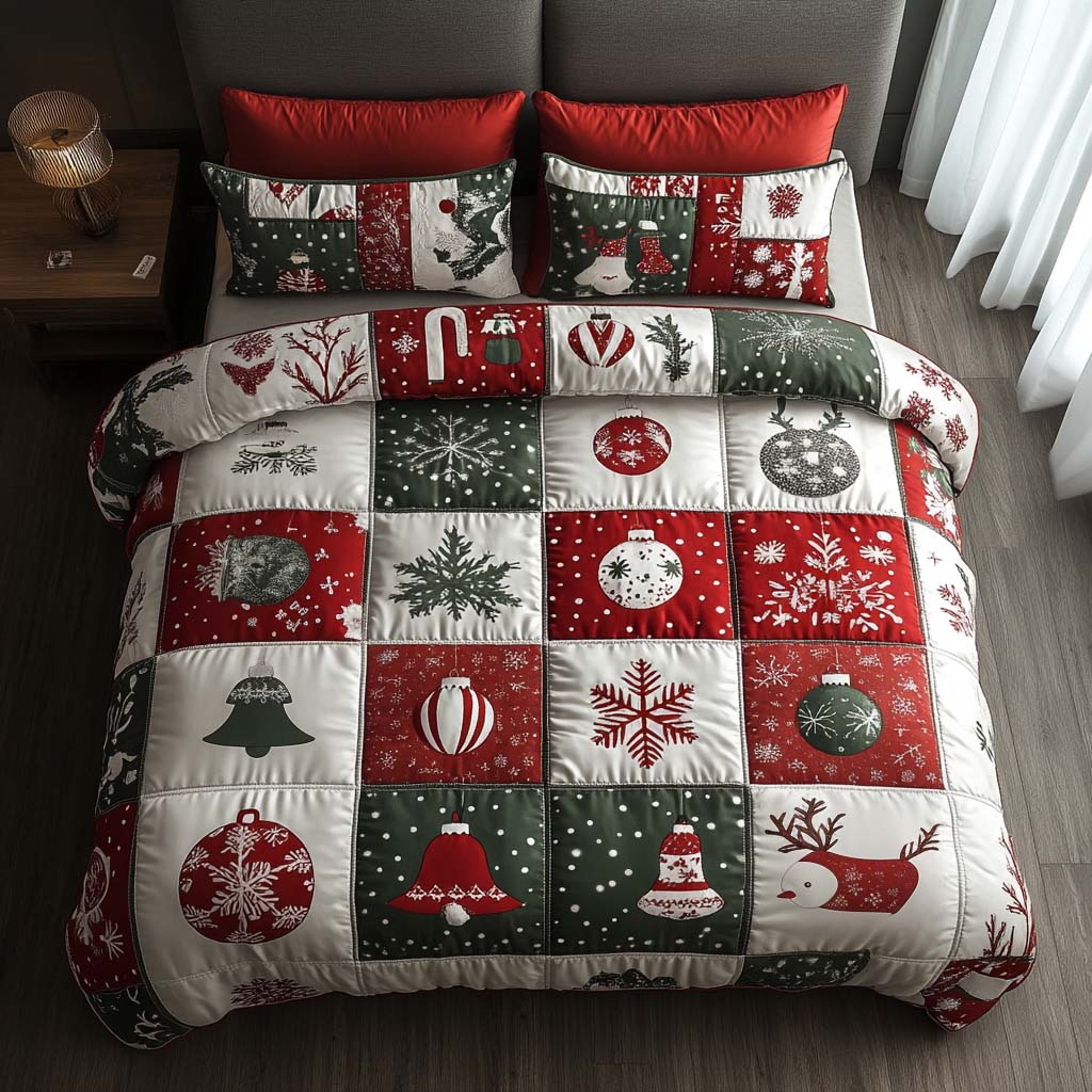 Twinkling Noel 3-Piece Quilted Bedding Set Lightweight Quilt Set New Home Gift